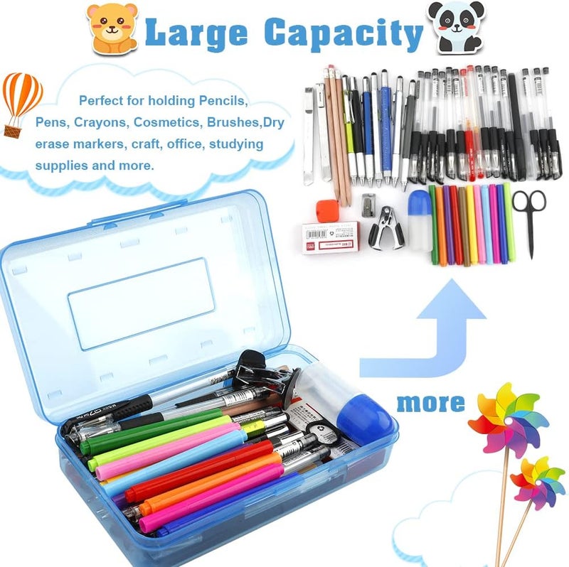 BOEIAC 2 Pack Plastic Pencil Case - Clear, Hard, Storage Box for School Office Supplies - Pink+Green - Image 4